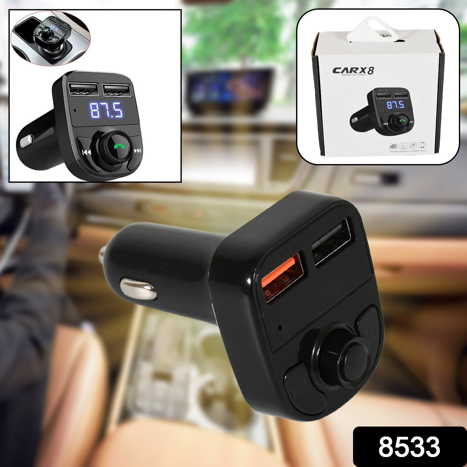 8533 CAR-X8 Bluetooth FM Transmitter Kit for Hands-Free Call Receiver / Music Player / Call Receiver / Fast Mobile Charger Ports for All Smartphones with 3.1A Quick Charge Dual USB Car Charger 8533 CAR-X8 Bluetooth FM Transmitter Kit for Hands-Free Call Receiver / Music Player / Call Receiver / Fast Mobile Charger Ports for All Smartphones with 3.1A Quick Charge Dual USB Car Charger